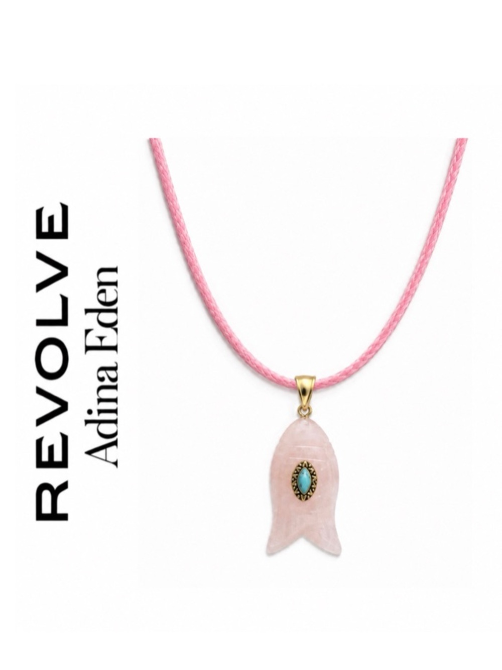 Revolve x Adina Eden Pink Quartz Fish Pendant Faux Leather Rope Necklace Pink